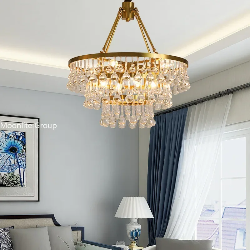 

Modern Teardrop Crystal Chandelier Living Room Luxury Hotel Chandelier Bedroom Decoration Crystal Pendant Light Gold Chandelier