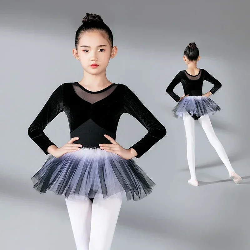 Taniec baletowy TuTu sukienka do tańca dla dziewczynek trykoty gimnastyczne stroje taneczne jesienne i zimowe body z długimi rękawami do tańca