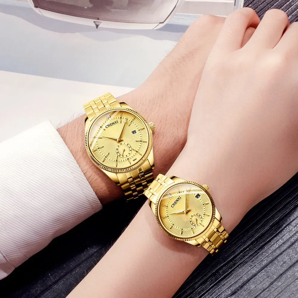 CHENXI 069A Golden Wrist Watch Men Watches Lady Top Brand Luxury Quartz Wristwatch for Lover's Fashion Dress Clock Women