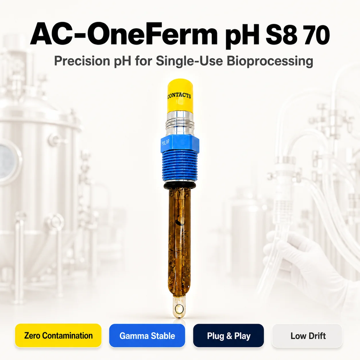 2026 Disposable pH Probe S8 Electrical Connector PG135 Thread Gamma Stable pH Sensor OEM/ODM Customizable 0.05pH Accuracy for