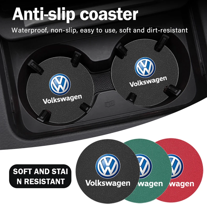 2Pcs Car Water Cup Mat Suede Non-Slip Coaster Accessories For VW GTI Polo Golf Passat Tiguan Arteon Touareg Taigo Caddy Jetta