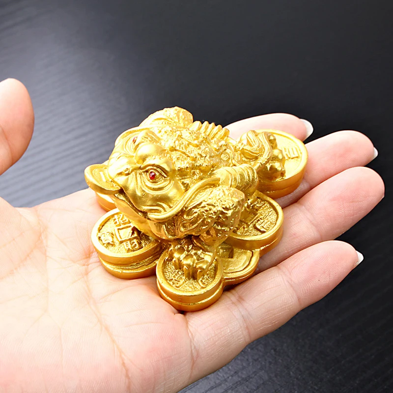 1PC S/M/L Feng Shui Toad Money Lucky Fortune Wealth Chinese Golden Frog Toad Coin Home Office Decoration Tabletop Ornament Gift