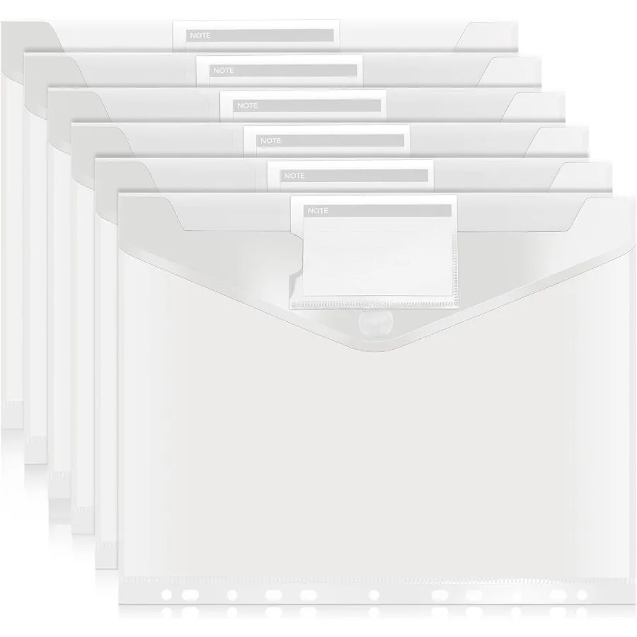 

Clear Binder Folde 6pcs Binde Pocket Binder Organizer with 11 Holes Letter Size Plastic Envelopes with Sp Closure and Label Poc