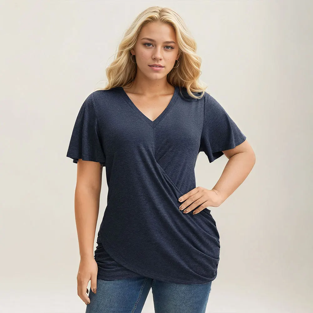 

Women's Clothing 2025 Fashion Summer New Item Casual Solid Color V-neck Short Sleeve T-shirt Party Summer Elegantes Casual Y2k