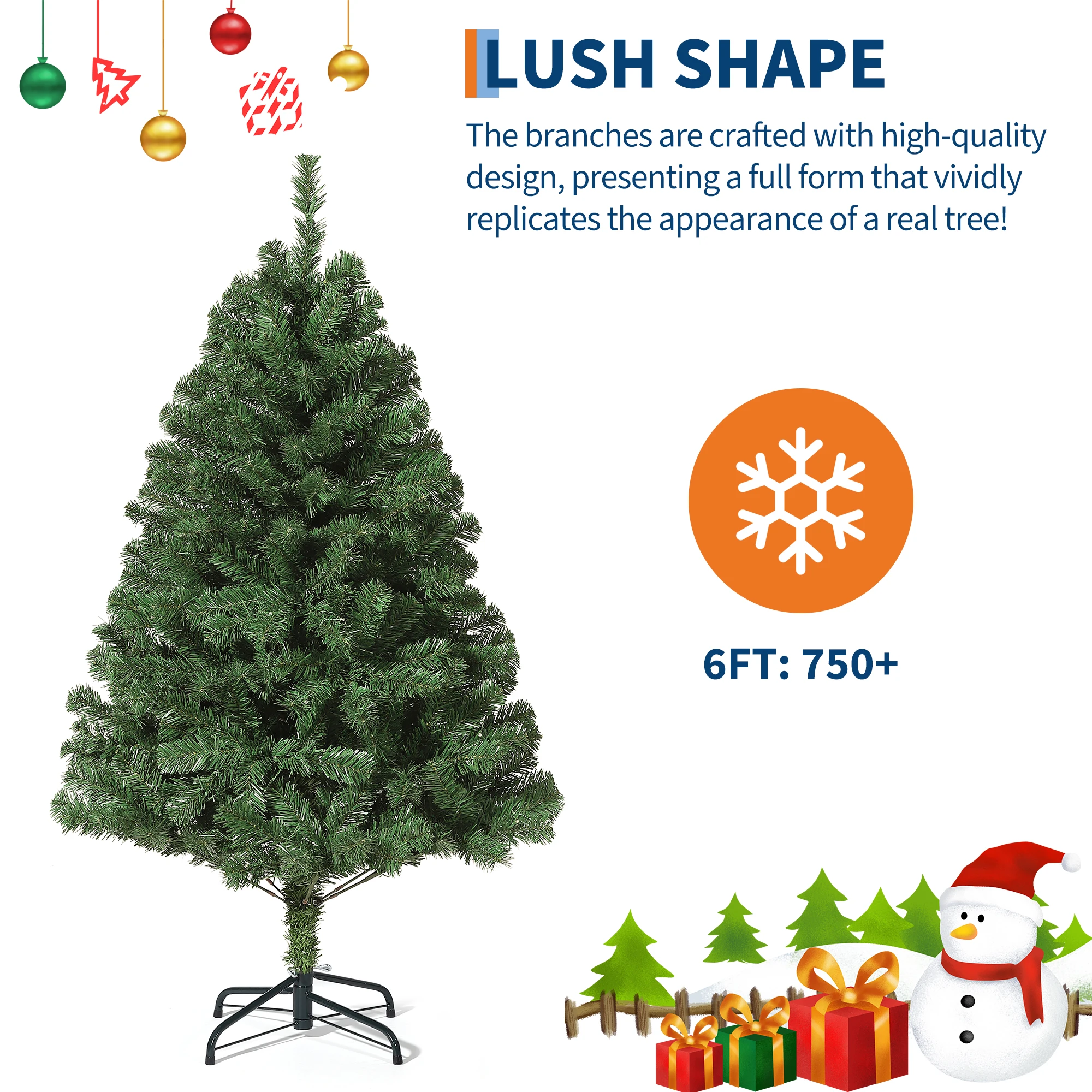 GAOMON 6FT Prelit Artificial Christmas Tree – 300 Warm White & Multicolor LEDs, Fire Resistant Fraser Fir, Hinged Divisions, UL Certified with Metal Stand & Storage Bag GAOMON