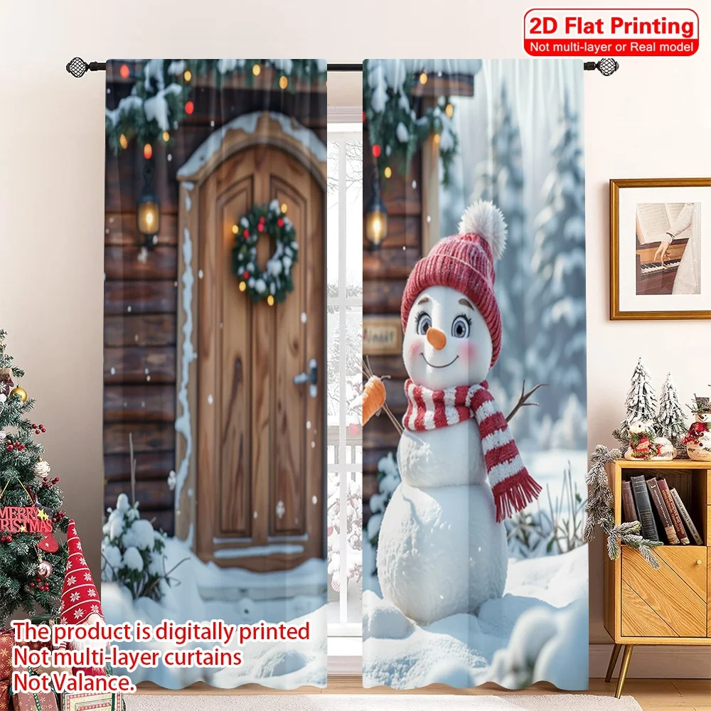 

2pcs 2D flat printing Christmas Drapes Cute Snowman Winter Snowflakes Fabric Without Electricity Party Decorations for Indoor