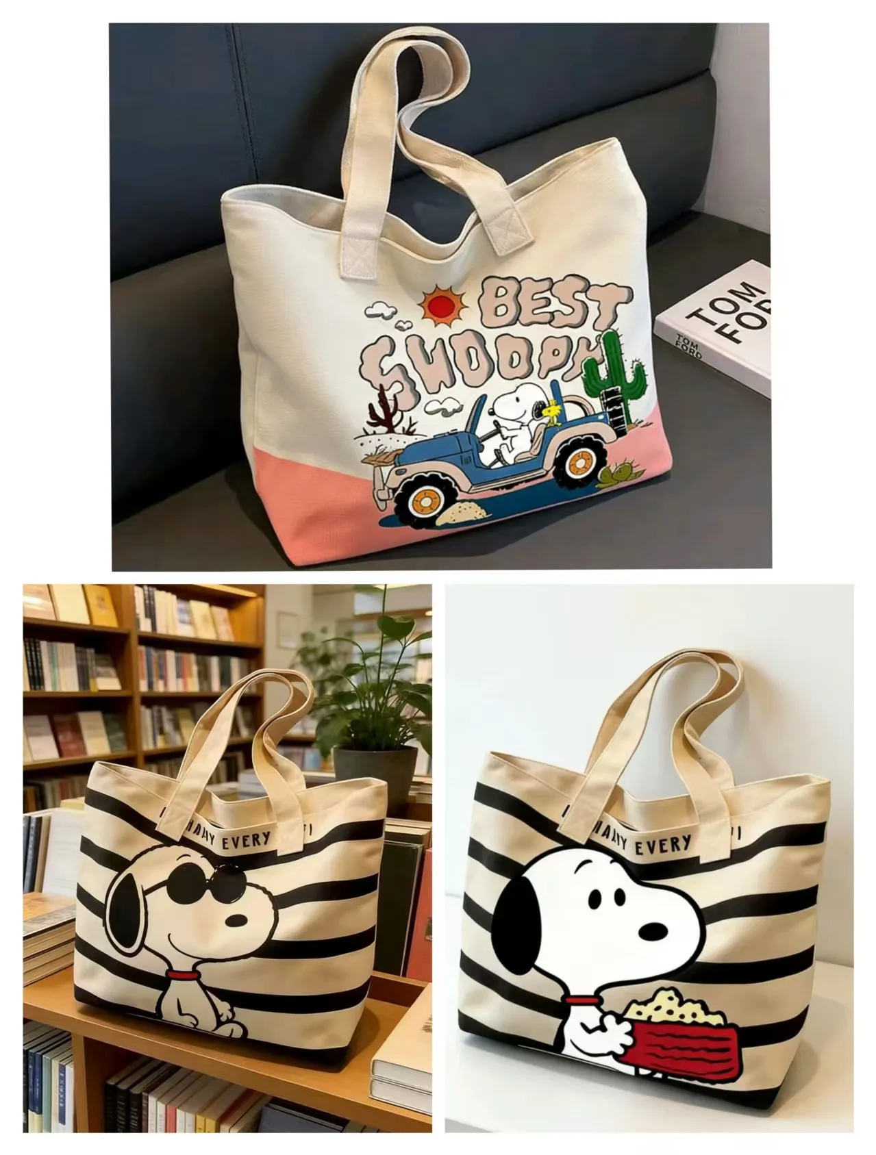 Snoopy Girl New Cute Cartoon Fashion Versatile Casual Travel Lightweight Large Capacity Storage Shoulder Portable Canvas Bag