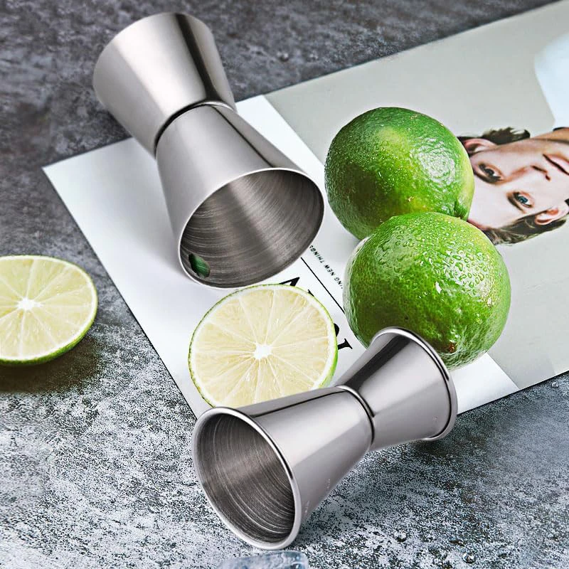 Coctelera de acero inoxidable, 2 uds., 25/50ml y 15/30ml, taza medidora de espíritu, doble disparo, bebida, medida de espíritu, Jigger, utensilios de cocina