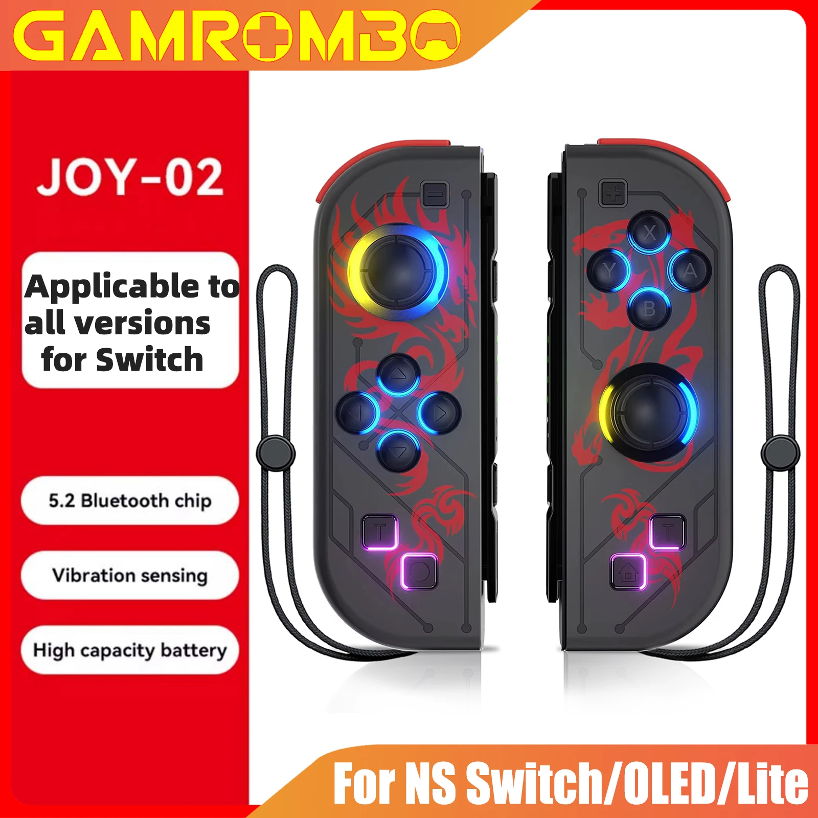 

Controller For Joy-con/Switch OLED/LITE/PC/IOS/Android Wireless Joypad W/ RGB LED (L/R) Turbo Dual Vibration Funcs Game Joystick