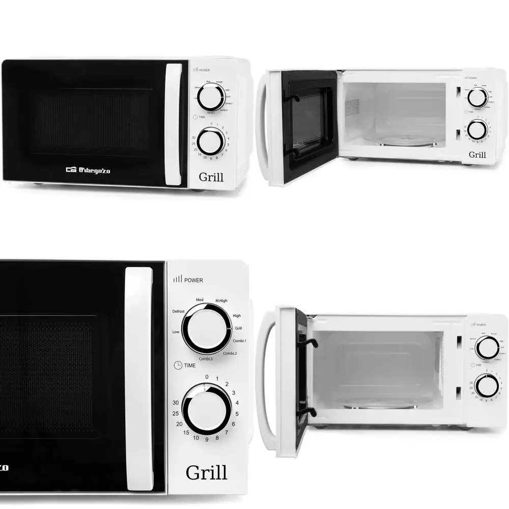 Horno microondas Orbegozo MIG 2130 con parrilla, capacidad de 20 litros, 900 vatios, funciones 3 en 1, incluye parrilla
