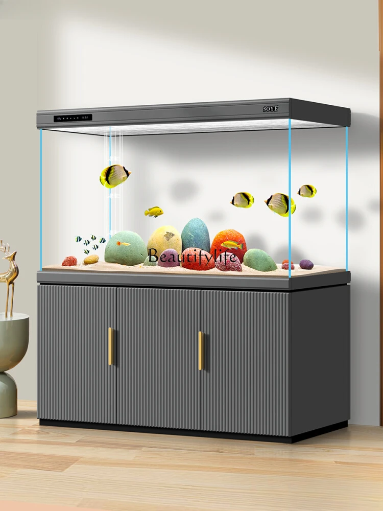 Fish Tank Living Room Home Bottom Filter Light Luxury Floor Screen Partition Super White Ecological Large