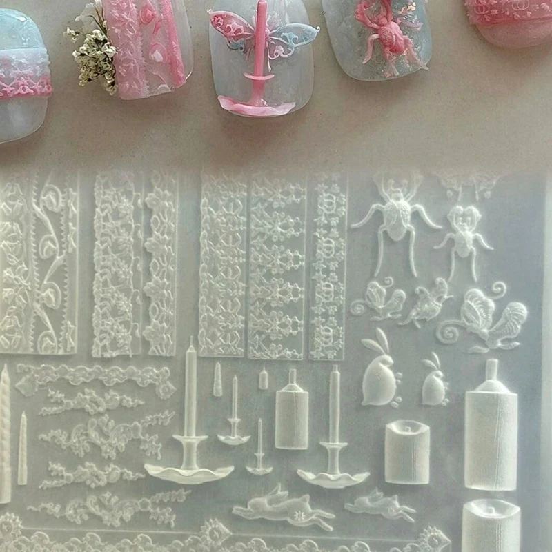 Silicone 3D Fantasy French Lace Nail Mold Nail Art Decoration DIY Design Transparent Manicure Template Sweet Butterfly Nail Mol