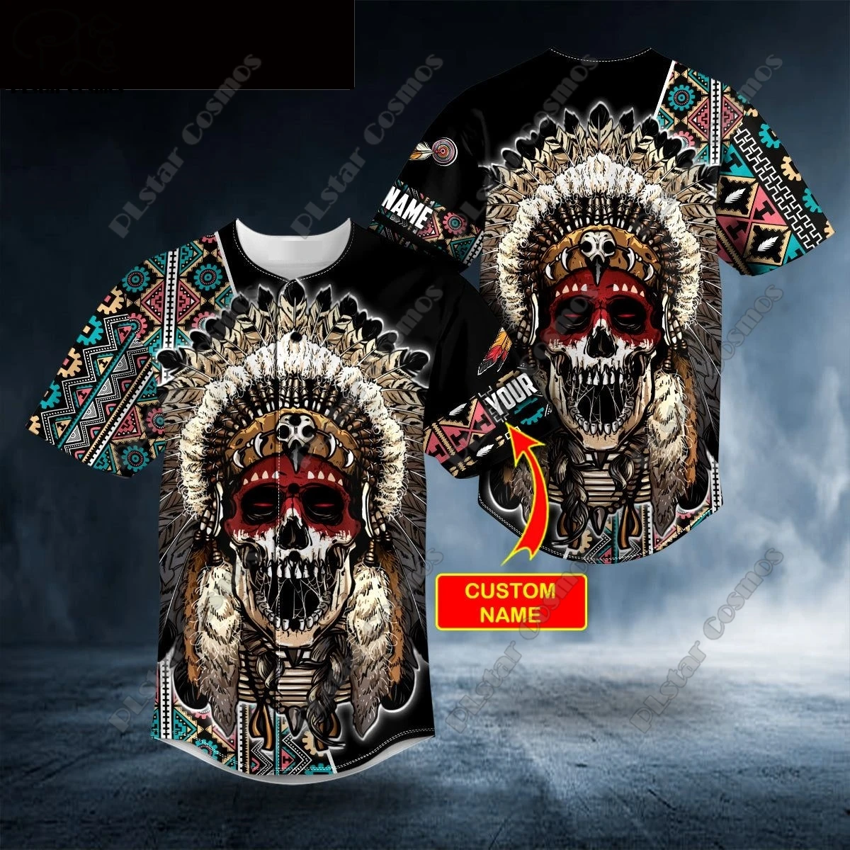 3D Printing Custom Name Black White Wolf Aboriginal Skull Graphic Design Authentic Baseball Baseball Shirts for Men and Women