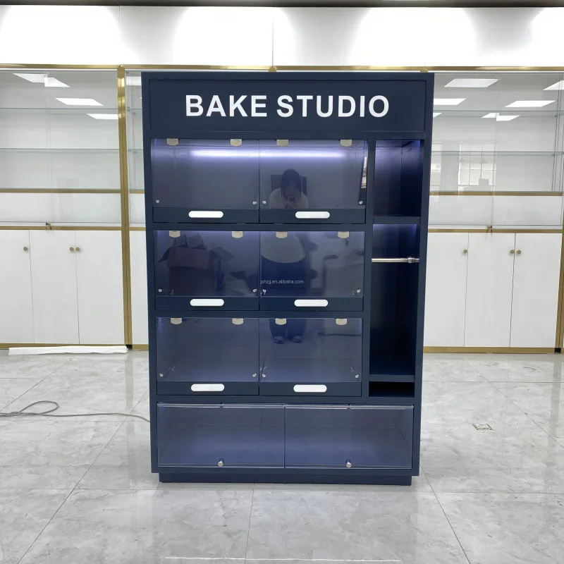 

Customize.Best Selling Hong Zhan 3-Tier Wall Mounted Bakery Furniture Display Showcase LED Lighting Bread Display Racks