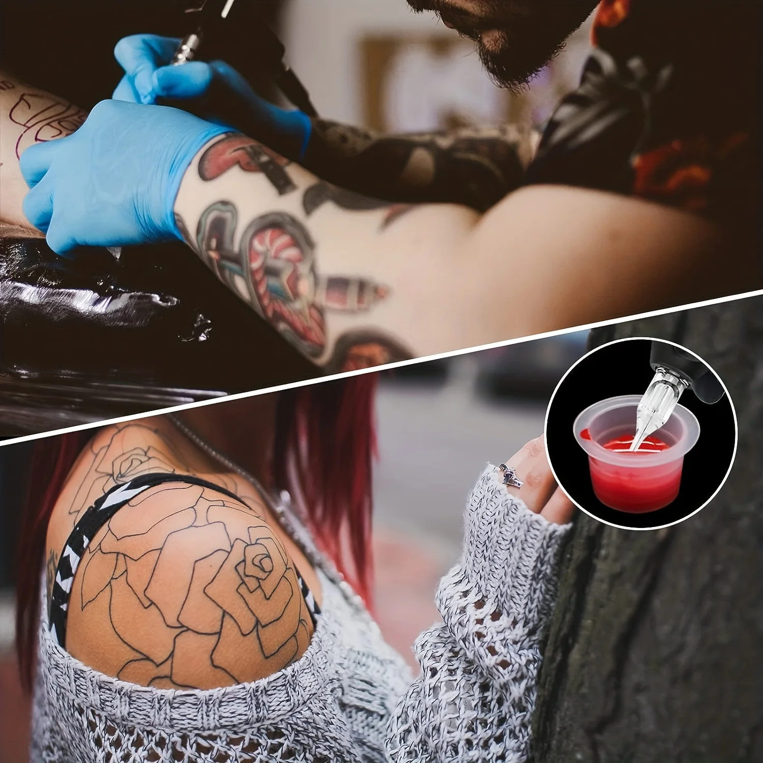 Copos descartáveis de tinta tatuagem, maquiagem permanente, colorir pigmento, recipiente, acessório para tatuadores, vários tamanhos