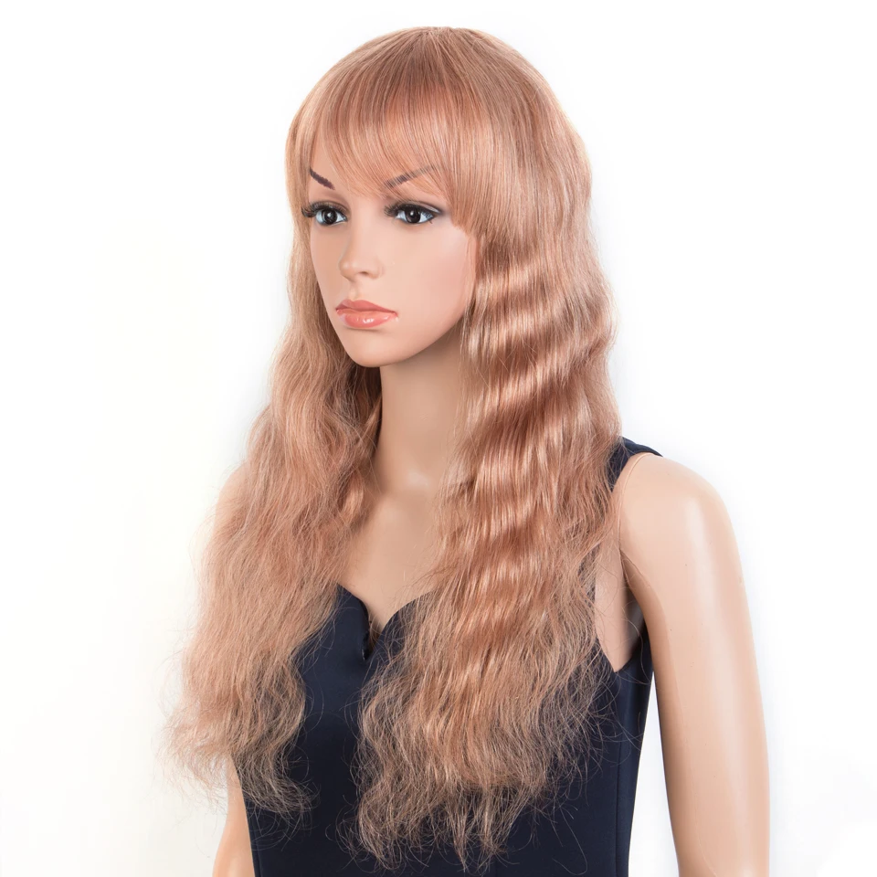 Sleek Brazilian Body Wave Wigs Pink Orange Red Color Natural Remy Blond 30 Human Hair Wig With Bangs For Black Hair Wigs