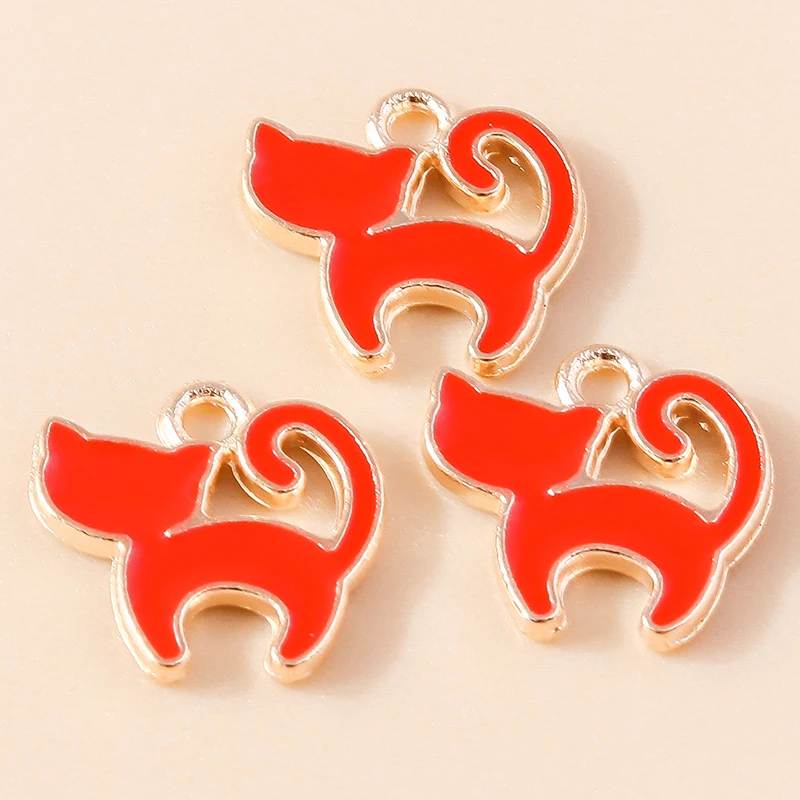 20 Stück 12x12mm Cartoon-Emaille-Tieranhänger Katzen-Charms für Schmuckherstellung, Ohrringe, Halsketten, Armbänder, DIY-Bastelbedarf – Detail 3