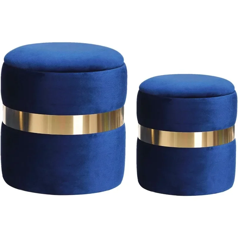 

Round Velvet Storage Ottoman Foot Rest Stool/Upholstered Footstool/Side Table Seat Make Up Stool