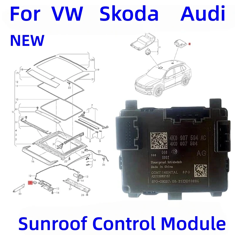 

For VW Tiguan Passat CC Jetta Golf Touran Audi Q5 Q8 A5 A6 A8 Skoda Octavia Superb Sunroof Control Module 4K0907594AC 4K0907594