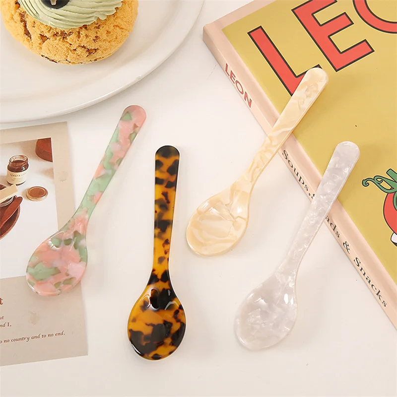 11CM Colorful Acrylic Ice Cream Spoon Coffee Caviar Spoon Stirring Spoons Dessert Spoon Teaspoon Crafts Kitchen Tool Tableware