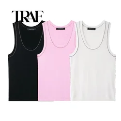 TRAF Casual Girl Style Top Woman Sleeveless Knitted Tops Women 2024 Sleeveless Top Female Summer Sexy Short Tops