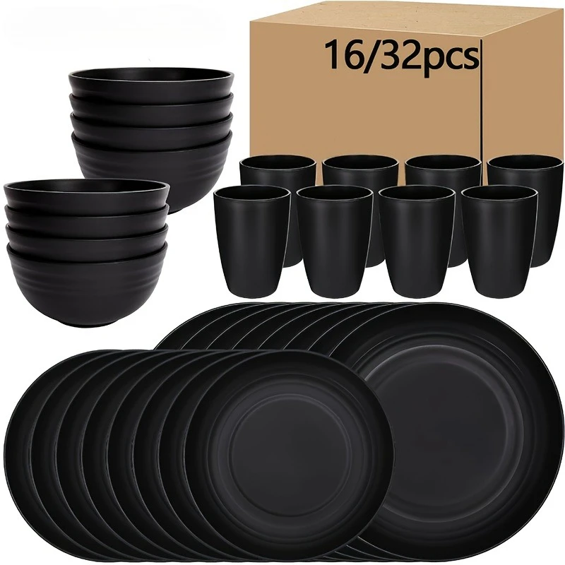 

16/32pc Unbreakable Tableware Set Microwave&Dishwasher Safe Plates(9.8"&9"),Bowls(5.9"),Cups(4") for Home/Restaurant/Dessert