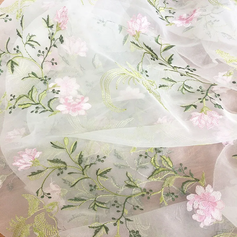 قماش فستان مطرز، تطريز زهور الأورجانزا وحماية من الشمس، مادة شاش شفافة #3