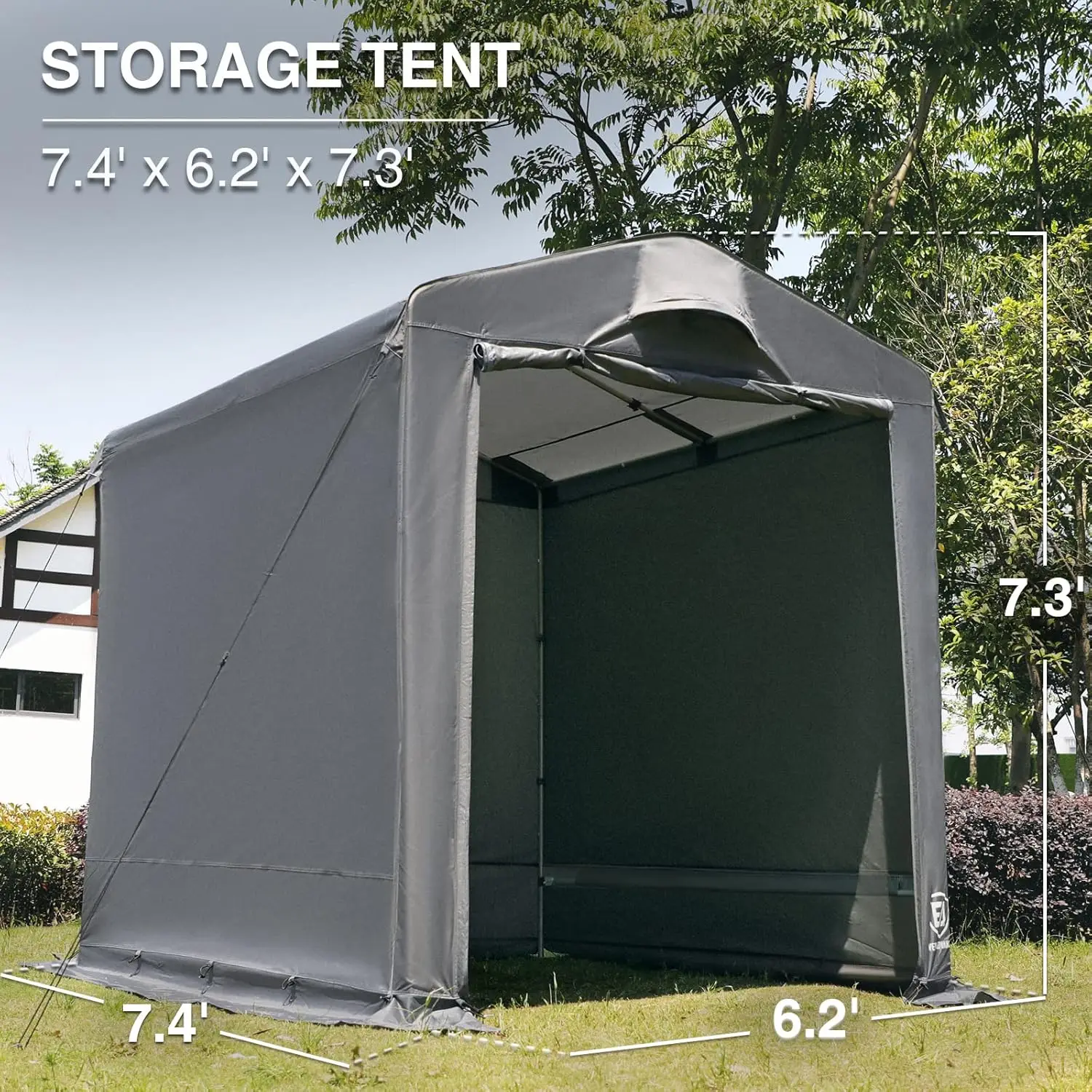 7.4 x 6.2 Outdoor Storage Tent with Vents Carport Canopy with Waterproof Cover Temporary Shelter for Bike, Motorcycle, Grey