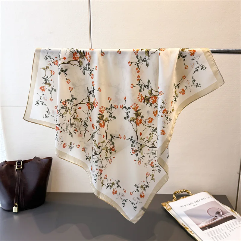 

70cm Square Scarves Luxury Print Designer Silk Women's Scarf Simple Bandana Small Neckties Hairbands Foulard Shawl