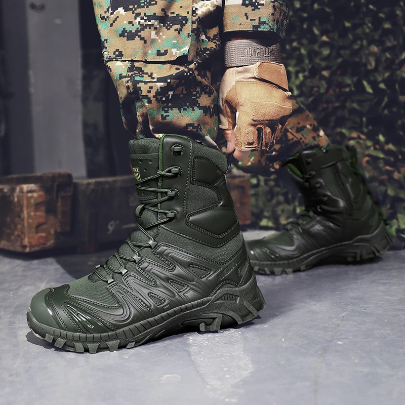 Men's trend high-top outdoor boots four seasons non-slip comfortable hiking boots professional protective tactics training boots image 4