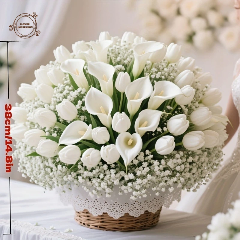 40 Stück künstliche Blumen, geeignet für alle Jahreszeiten und festliche Dekorationen, perfekt für die Hochzeit zu Hause, Gypsophila-Tulpen-Mix-Blumenstrauß – Detail 8