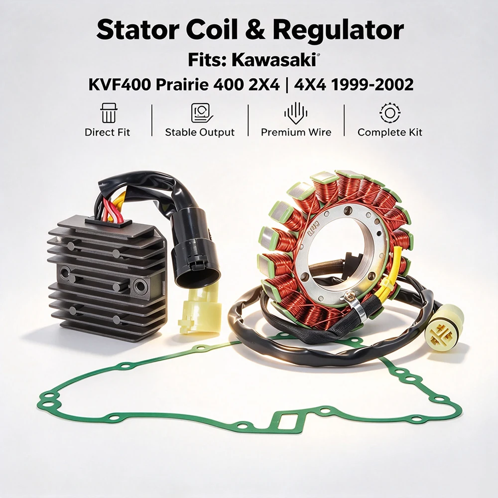 Stator Coil & Regulator Rectifier For Kawasaki KVF400 Prairie 400 2X4 4X4 1999-2002 OEM:21003-1345 21066-0047 11060-1729