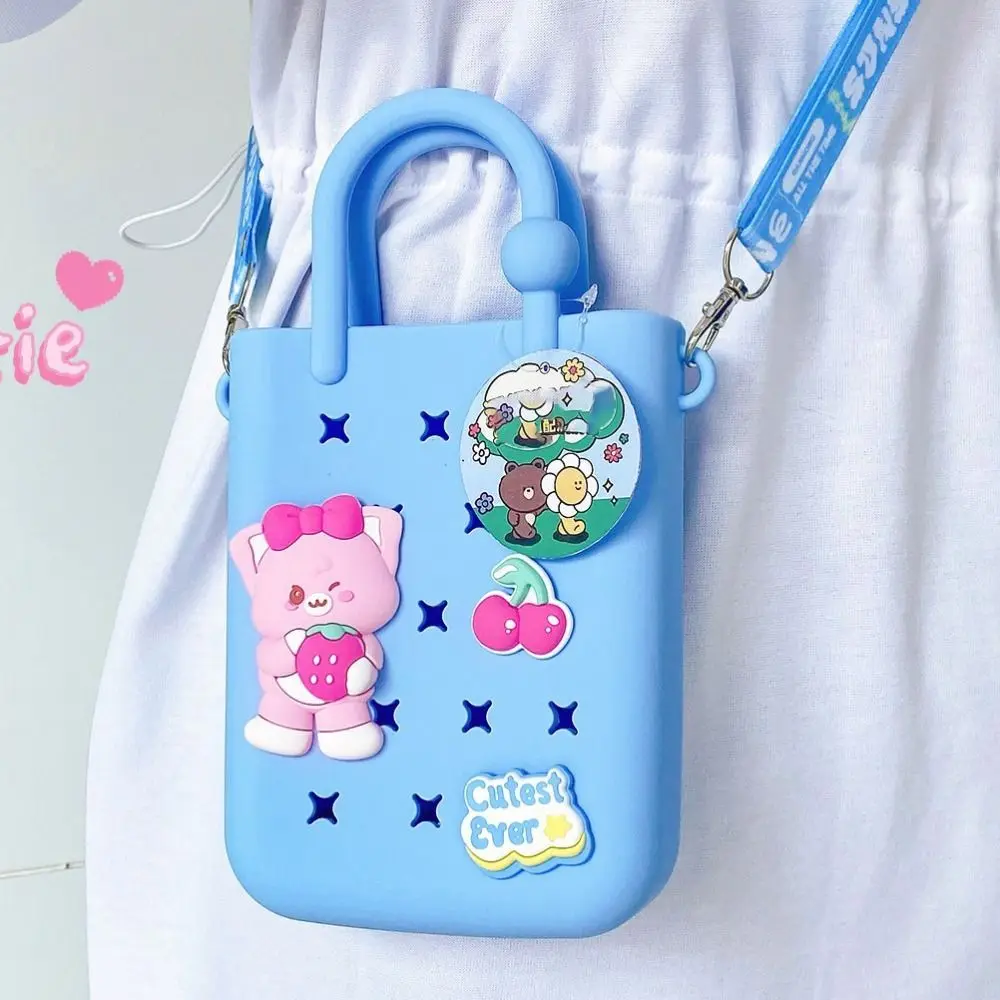 Sac à main étanche avec trous pour enfants, durable, portable, gel de pton, mini dessin animé, porte-monnaie, voyage, bricolage