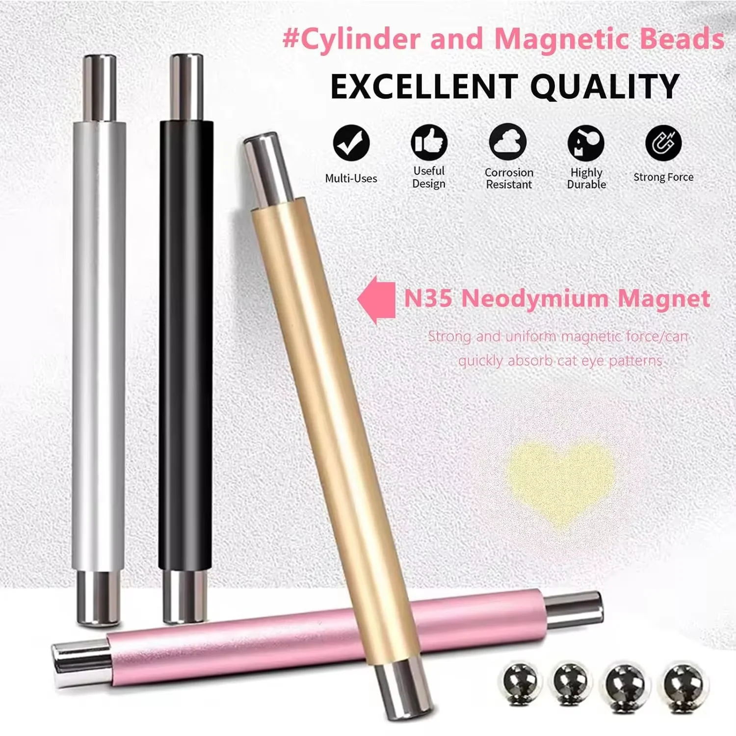 1Pcs Round Steel Magnetic Ball Double-Headed Thickened Cat-Eye Magnetic Stick Cylindrical French Magnet Pen Cat Eye Magnet Tool image 2