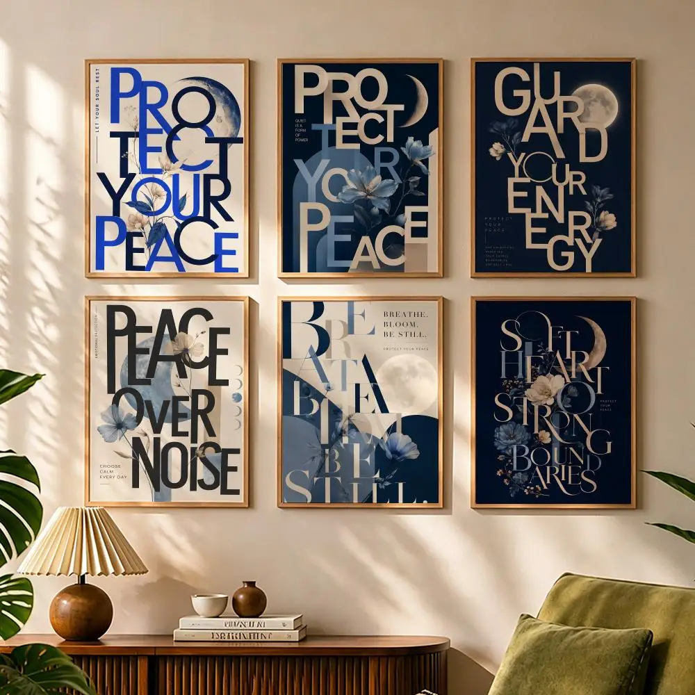 Protect Your Peace Painting Calligraphy Minimalist Canvas Wall Art, Waterproof Fade-proof Gallery Decor For Living Room