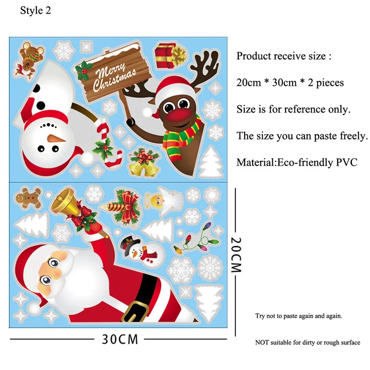 Weihnachten Schneemann Hirsch Santa Claus Glas Fenster Aufkleber Für Neue Jahr Dekoration Wandbild Zimmer Home Decor Elektrostatische Wand Aufkleber – Detail 2