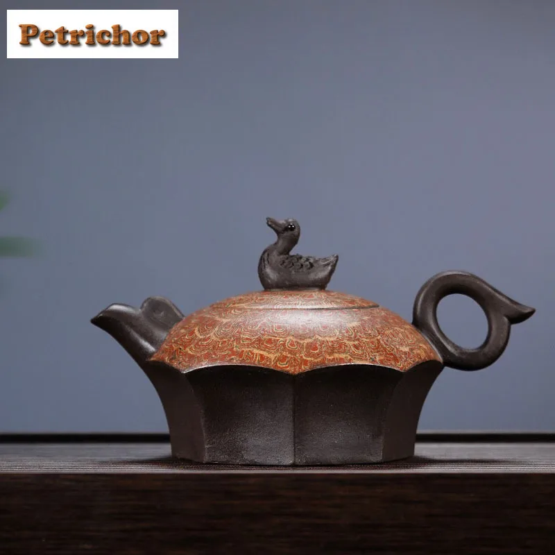 

260ml Yixing Purple Clay Teapots Artists Handmade Wild Goose Pot Raw Ore Wring Mud Tea Soaking Kettle Zisha Tea Set Supplies