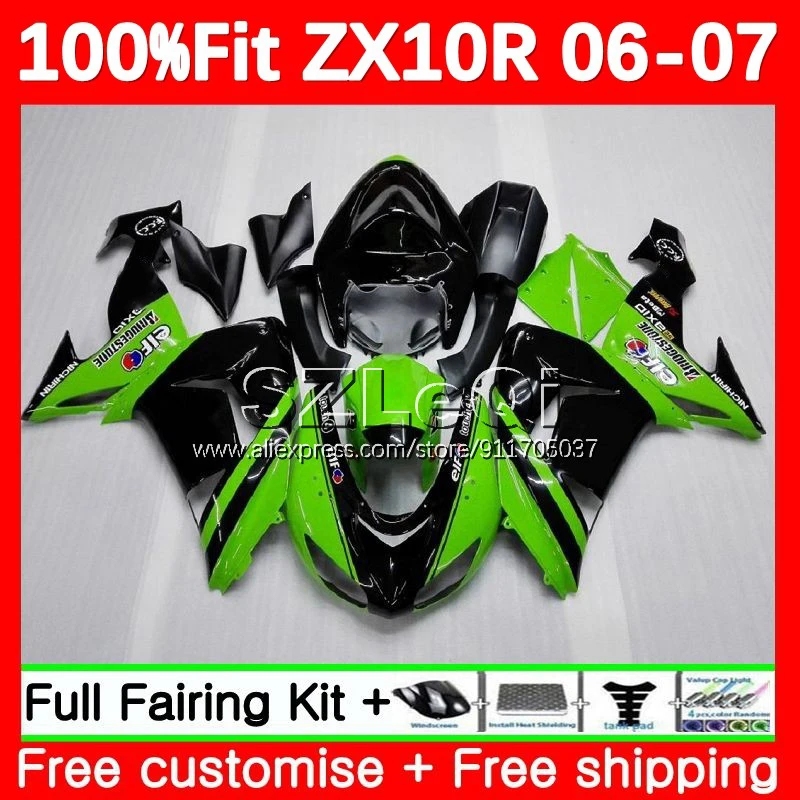 Injection Body For KAWASAKI NINJA ZX 1000 CC 10 R Green black 10R ZX10R 06 07 109No.17 ZX1000 ZX-10R 2006 2007 + Decal Fairing