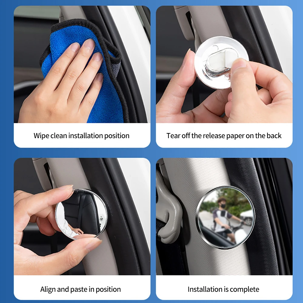 Round Frame Convex Blind Spot Mirror Safety Driving Wide-angle 360 Degree Adjustable Clear Rearview Mirror Car Accessories