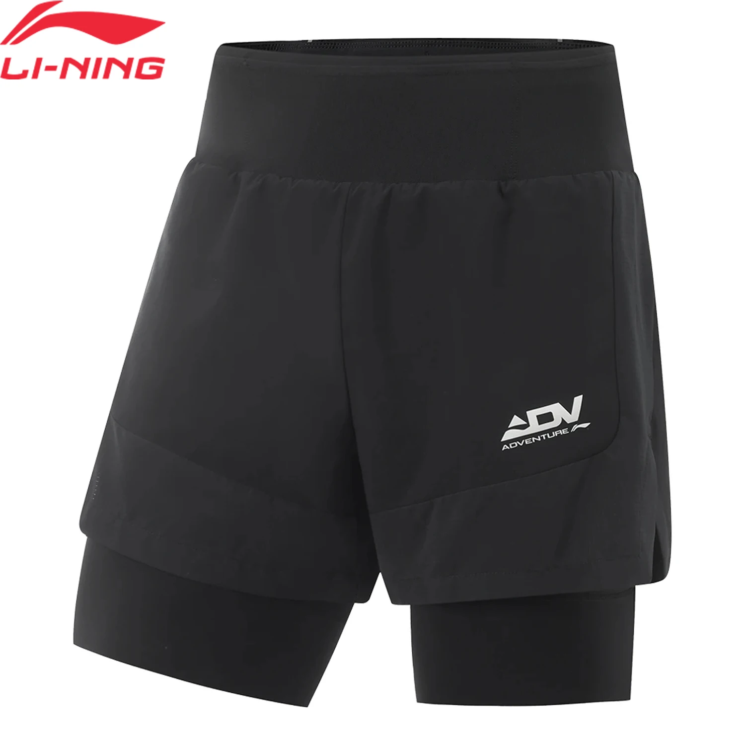 Li-Ning Men Running 2 IN 1 Shorts AT DRY 88%Polyester 12%Spandex Regular Fit Adjustable Waist LiNing Sports Bottoms AKSV095