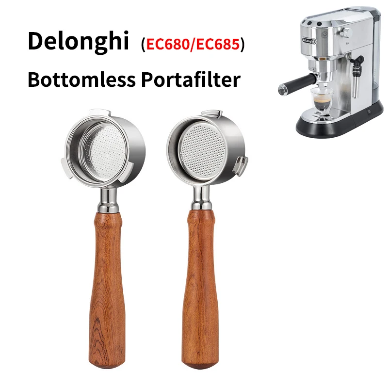 51mm Coffee Bottomless Portafilter Espresso Filter Holder with 2 Cups Basket for Delonghi Dedica EC680 EC685 Espresso Machine