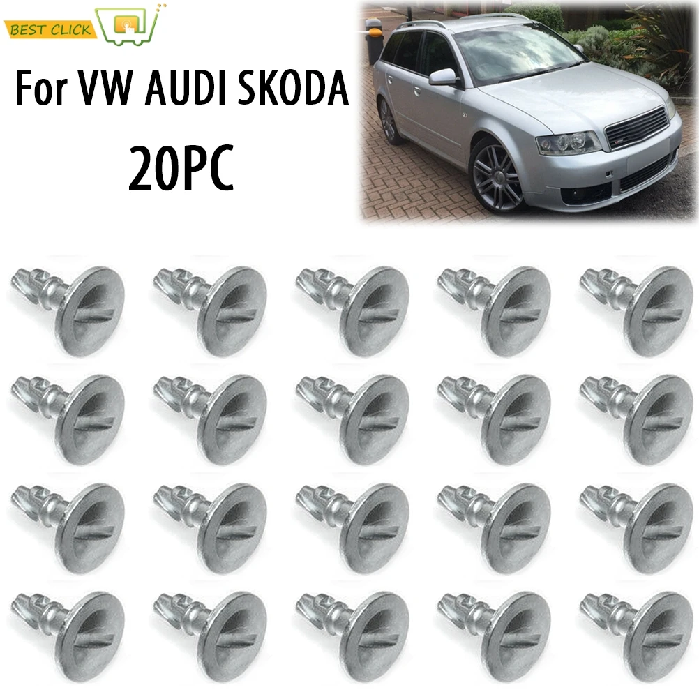 20pcs Undertray Engine Under Cover Fixing Clips Trim Panel Metal Screw For Audi A3 A4 A6 A8 SKODA Superb I VW Passat B5