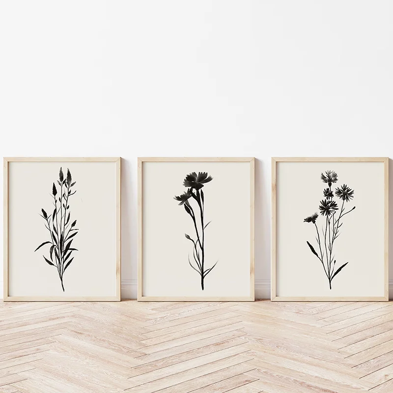 3PCS frameless decorative art print,3PCS Wildflower Watercolour Botanical Poster Neutral Beige Gallery Wall Art Farmhouse Wal