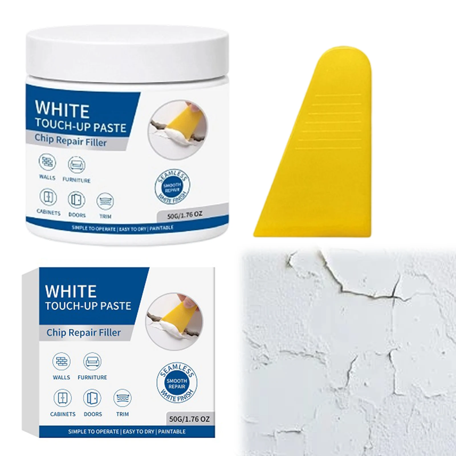 White Repair Paste Professional Wood Filler Furniture Scratch Fix Wall Crack Restoration Cream Cabinet Baseboard PE