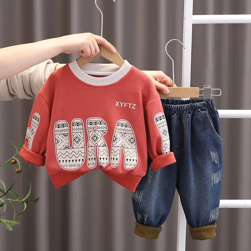 2024 New Autumn Baby Boy Designer Clothes Retro Patterned Letter Pullover Long Sleeve T-shirts and Pants Girls Two Piece Outfits