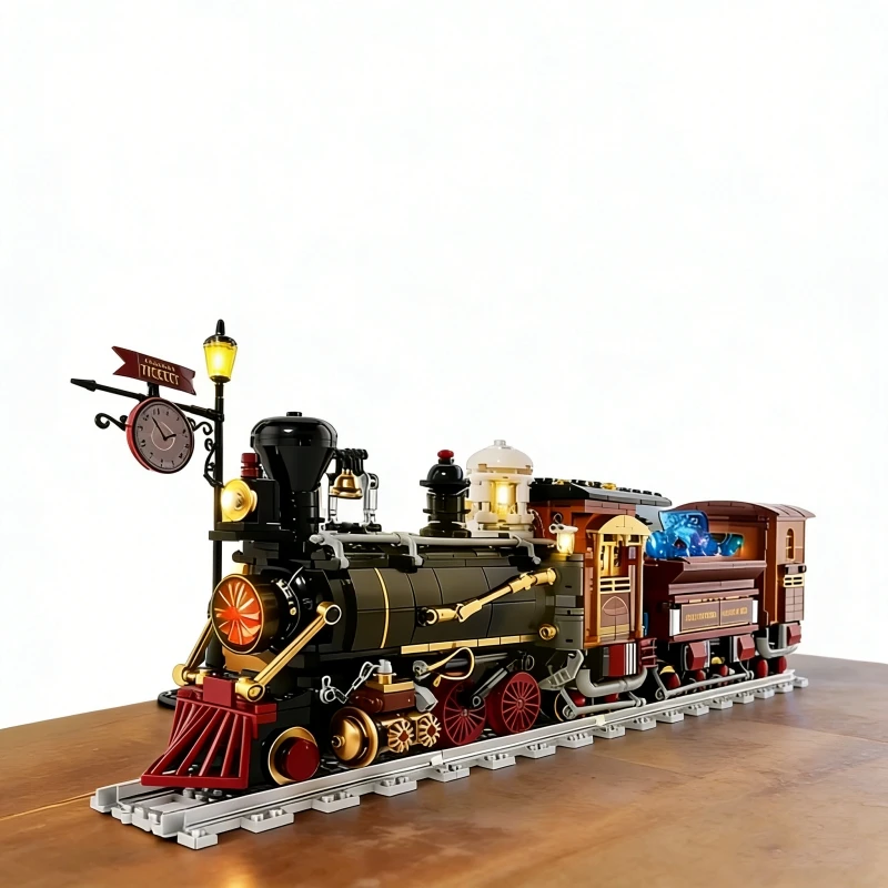 

Набор для сборки из 1402 деталей: Ретро-паровоз на паровозных колесах, мини-модель, развивающая игрушка, подарок