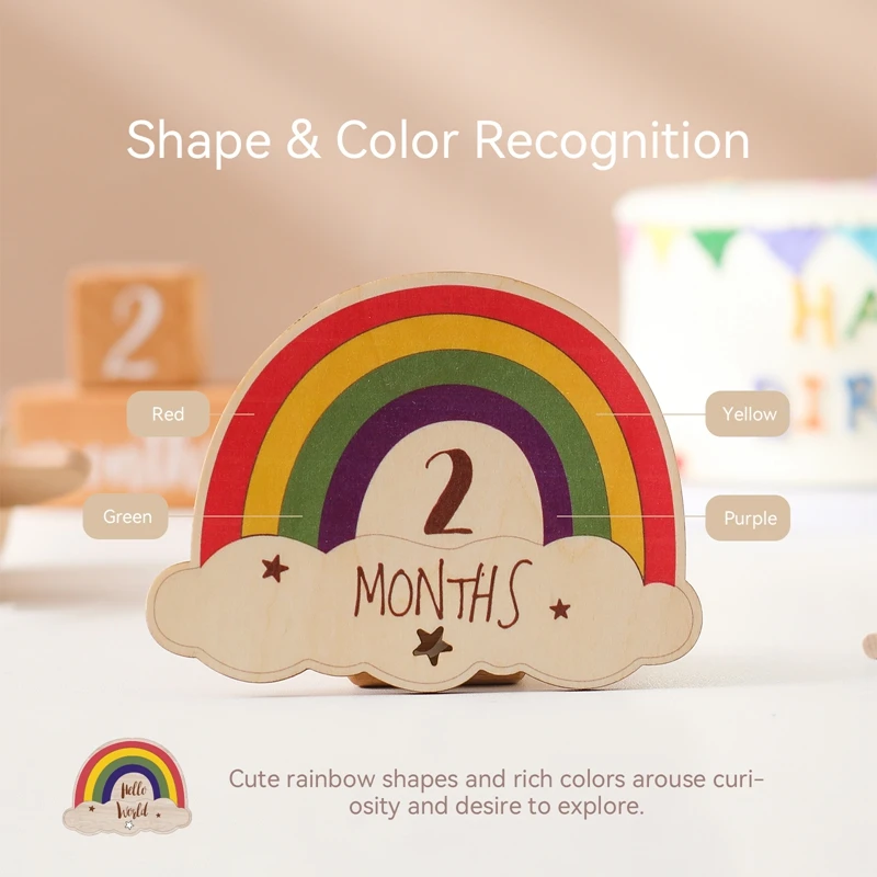 Calcul em Baby Rainbow Ata Lestone Cards, Commémoratif, Carte Mensuelle, Gravé en Bois, Âge, Accessoires de Photographie, Cadeau de Naissance pour Nouveau-Né