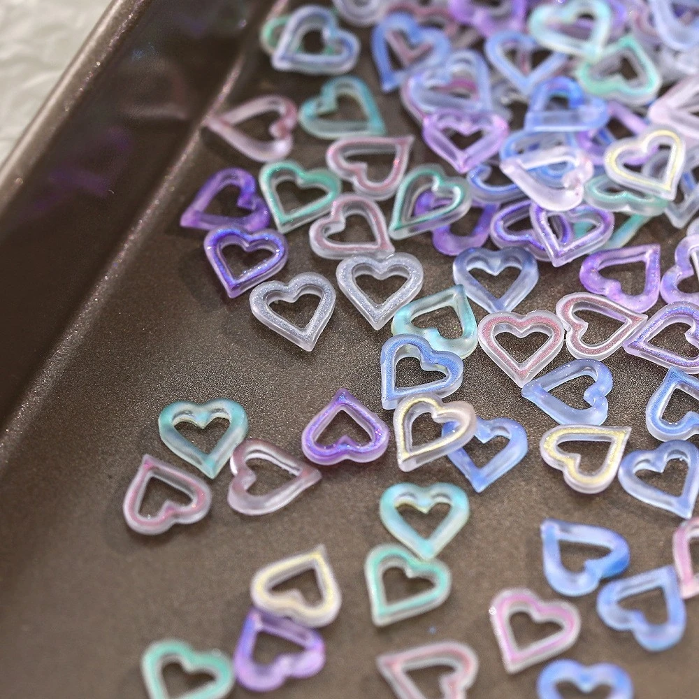 50pcs Kawaii Nail Charms Mix Transparent Resin Dopamine 3D Hollow Colored Star Heart Nail Art Accessories Nail Decoration Parts