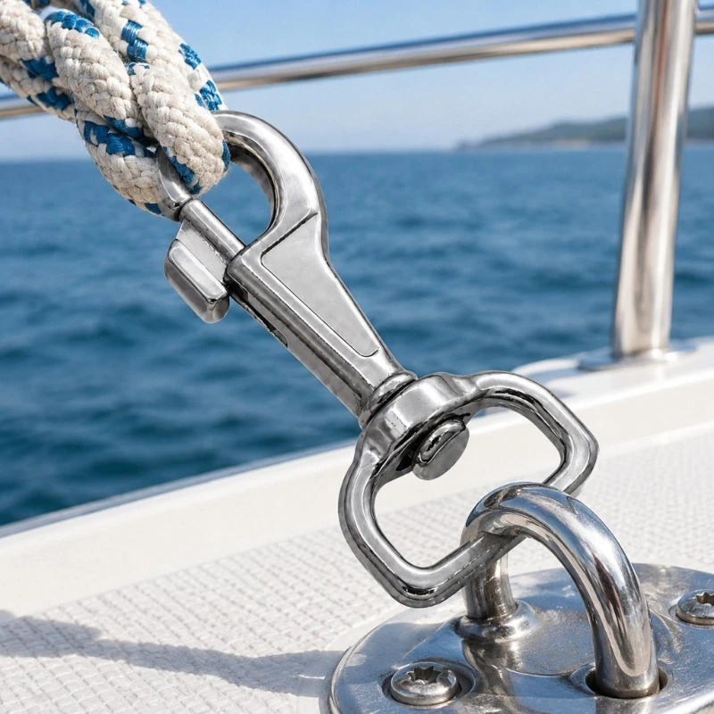 M76E 2-Pack Swivels Hooks with Gated Closures and Rotating Joints for Marine Rigging Lines, Diving Gear Attachments, and