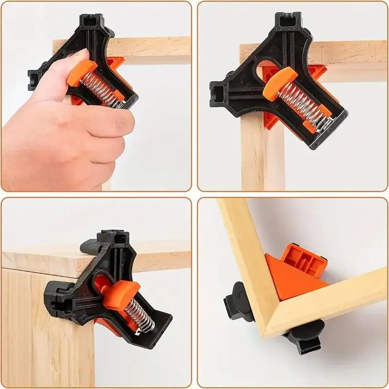 1/4pcs 90 Degree Corner Clamps For Woodworking, Fast Adjustable Quick Spring Loaded Woodworking Clamps,Cabinets,Photo Framing